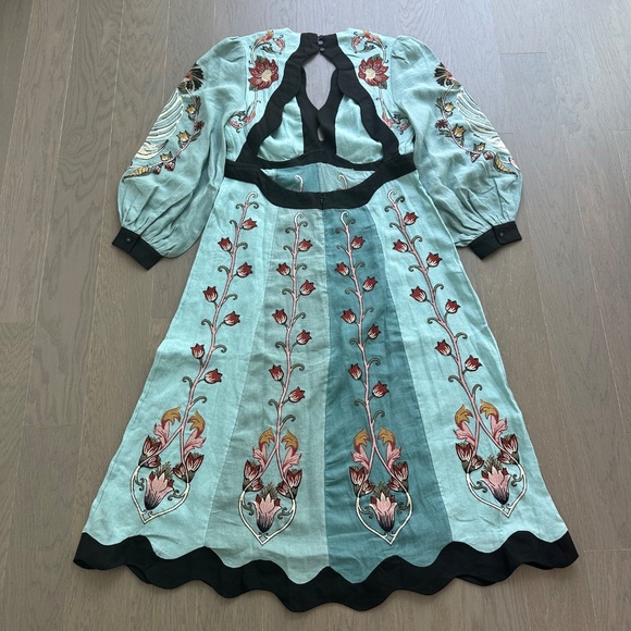 FARM RIO Blue Flowing Beauty Embroidered Long Sleeve Midi Dress With Tags - XL - Picture 3 of 9